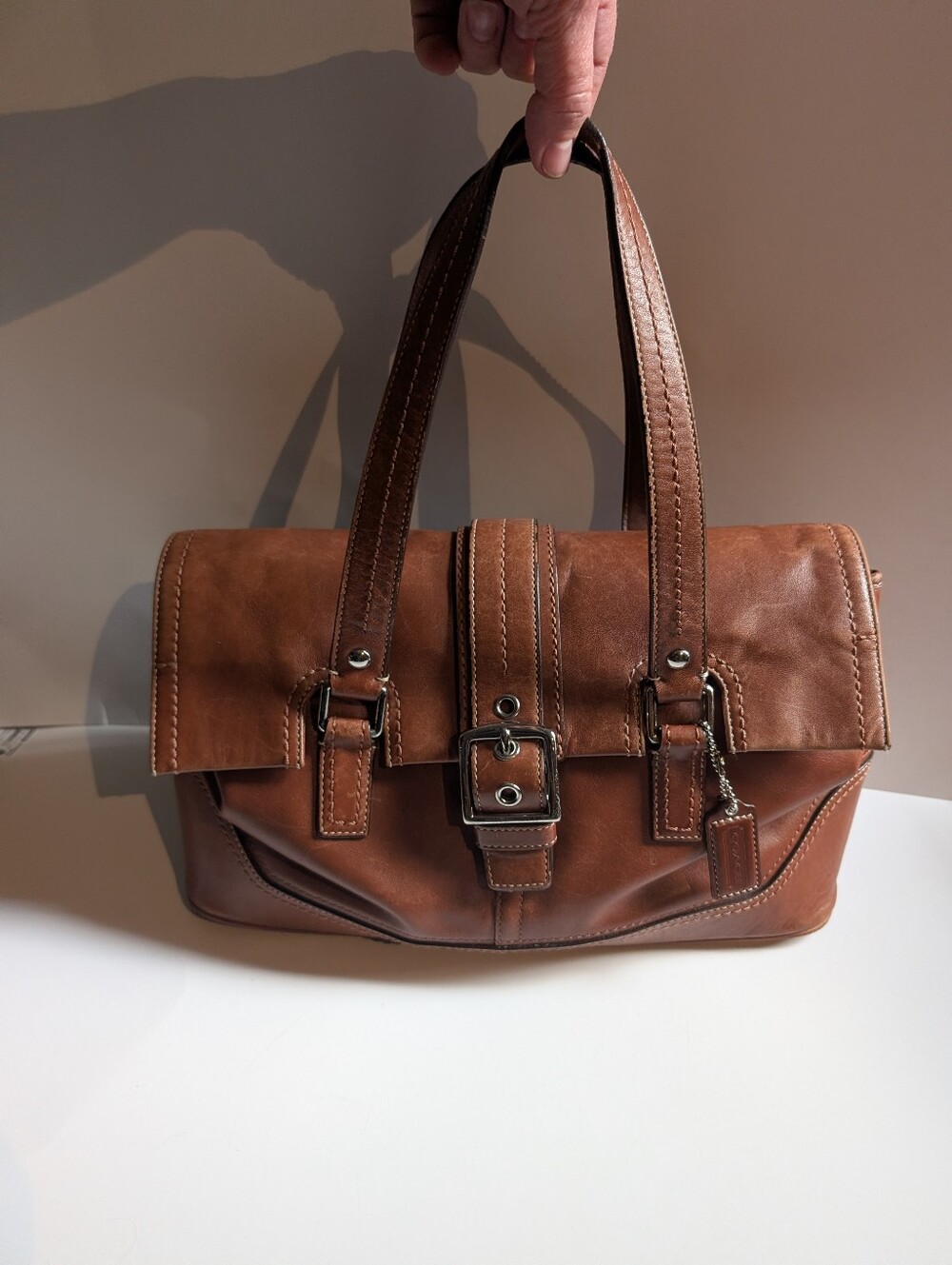 Vintage COACH Hamilton Satchel Leather Cognac Brown Y2K Flap Shoulder Bag F12604